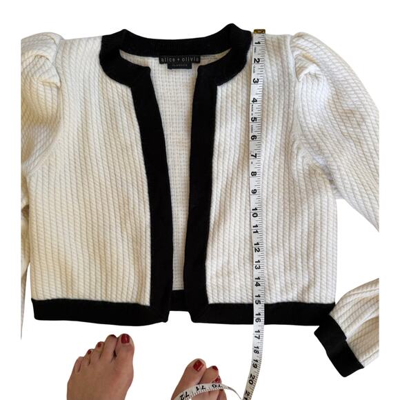 ALICE + OLIVIA Wool Blend Puff Sleeve Cropped Open Cardigan Jacket L - Picture 6 of 10